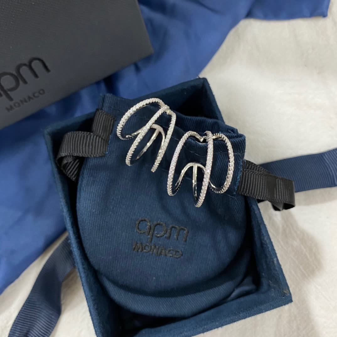 APM Monaco Elegant Silver Hoop Earrings with Diamond Accents